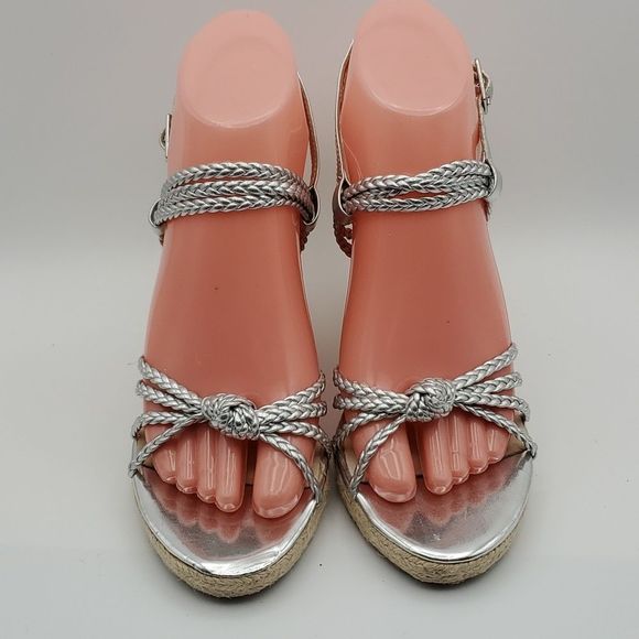 Michael Kors Silver Espadrille Wedge Sandals. SIZE 7M. S854 - Picture 2 of 7